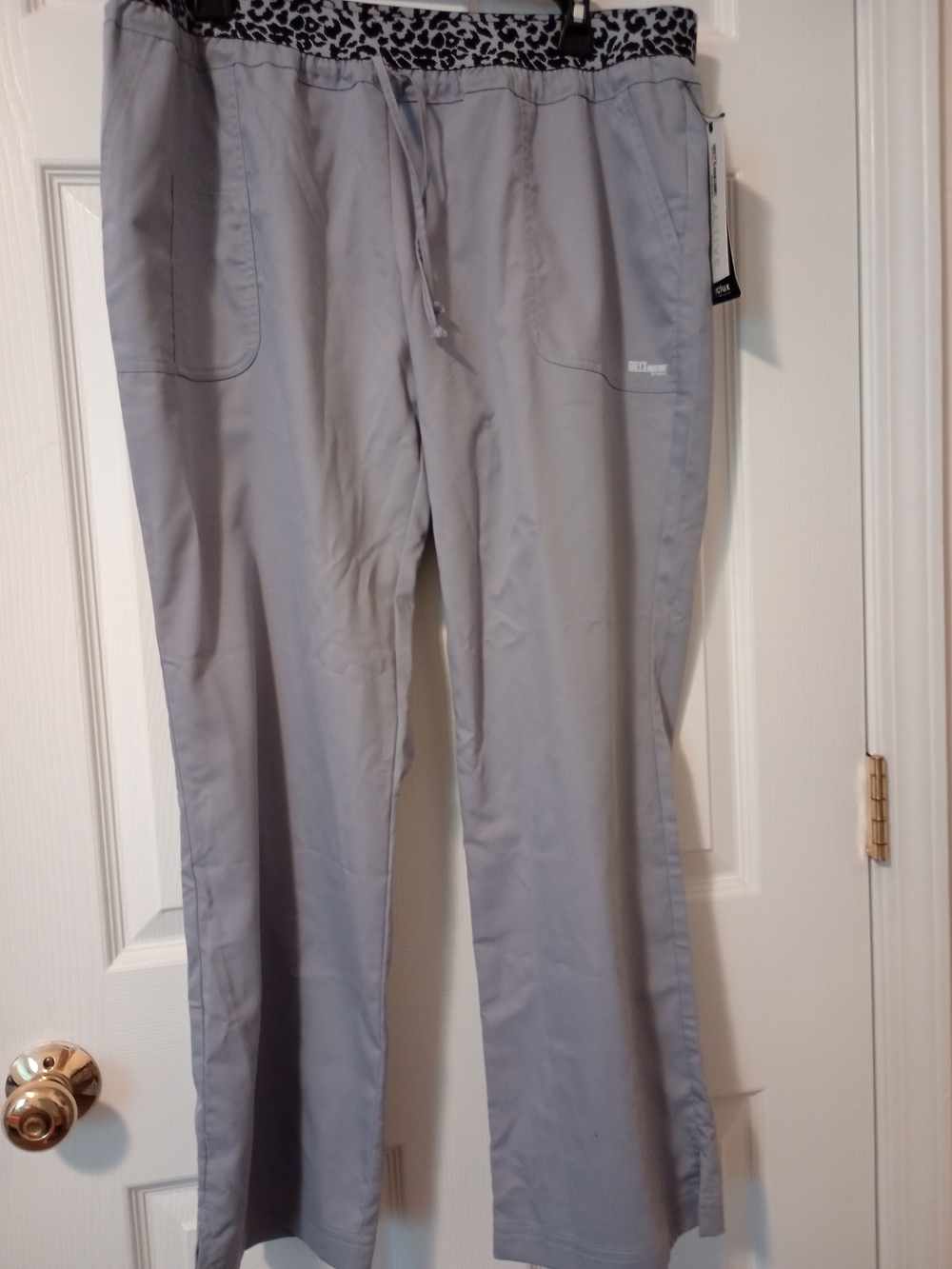 Barco Uniforms Light Gray Scrub Pants with Leopard Print Waistband